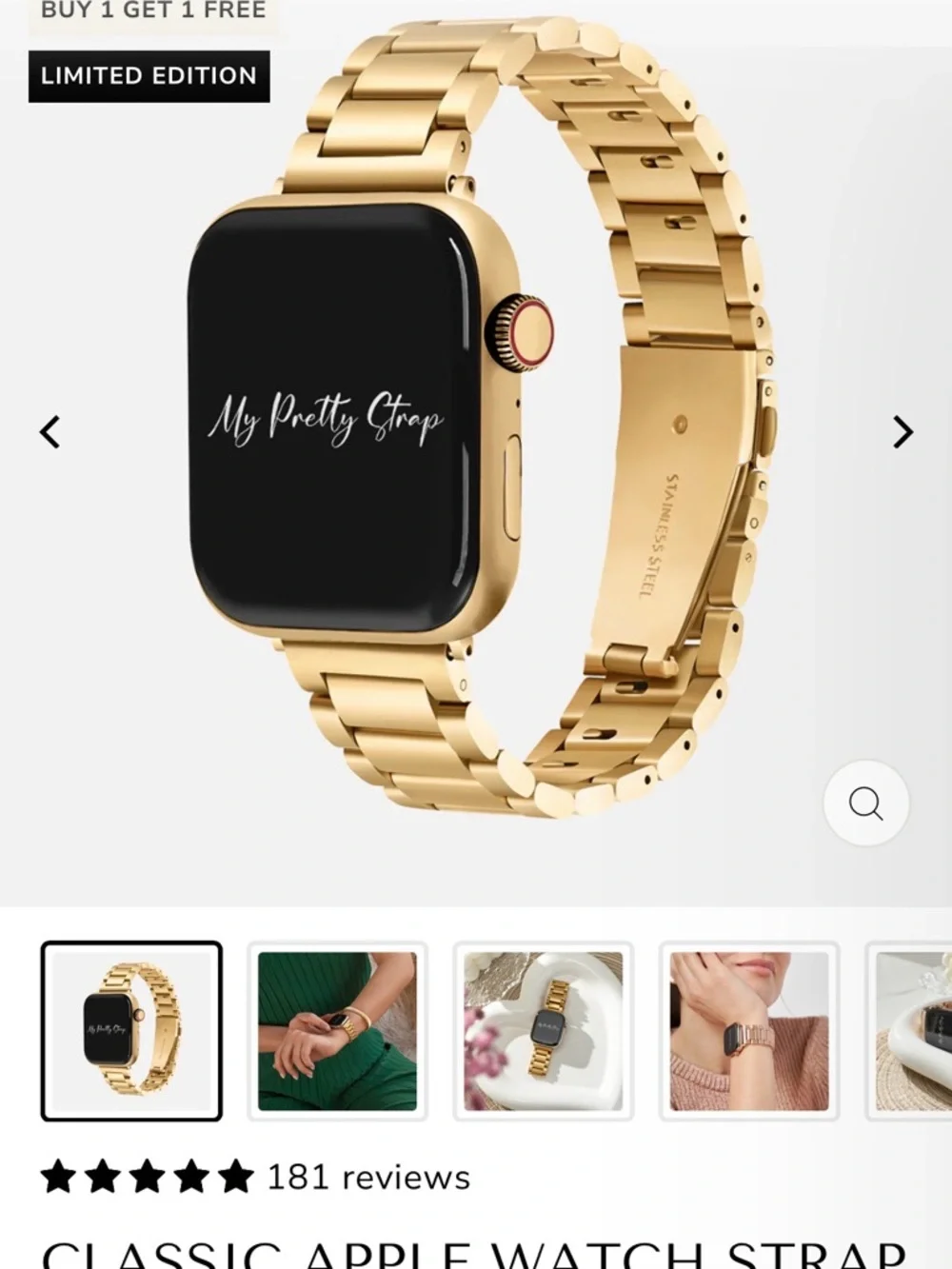 So Pretty Gold Stainless Steel Link Watch Band